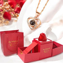 HotRose Conjunto con collar “te amo el 100 idiomas” en caja de rosa ascendente - [PROMOCIÓN DISPONIBLE SOLO HOY]