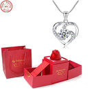 HotRose Conjunto con collar “te amo el 100 idiomas” en caja de rosa ascendente - [PROMOCIÓN DISPONIBLE SOLO HOY]