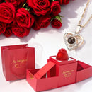 HotRose Conjunto con collar “te amo el 100 idiomas” en caja de rosa ascendente - [PROMOCIÓN DISPONIBLE SOLO HOY]