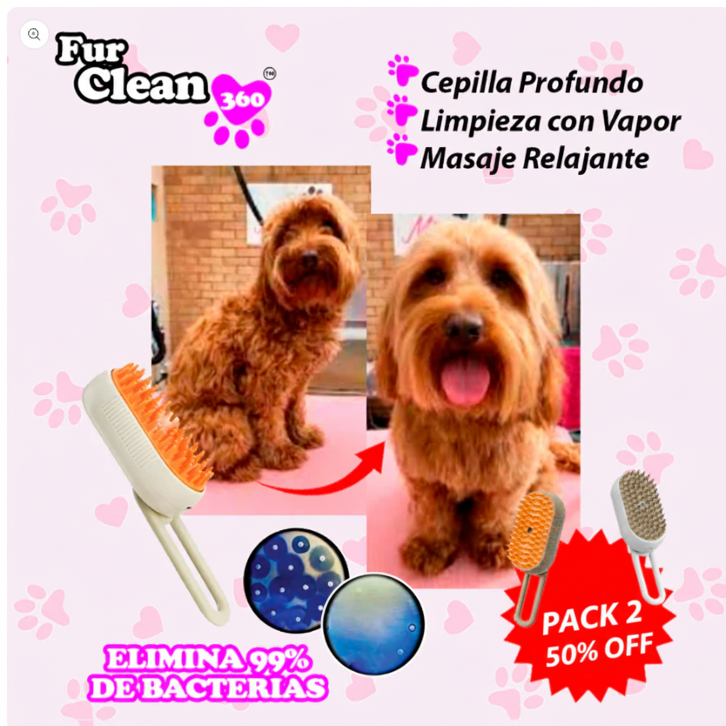 FurClean 360 – Cepillo de Vapor 3 en 1 | Elimina 95% del Pelo Muerto